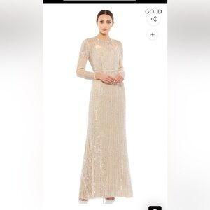 NWT Mac Duggal Longsleeve Nude Sequin Bead Gown